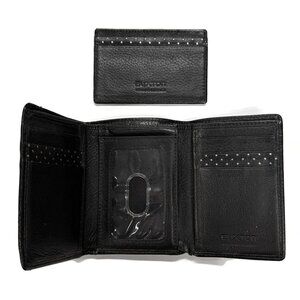 Buxton Lot of 2‎ Black Mens Trifold Leather Wallet & Slim Front Pocket ID